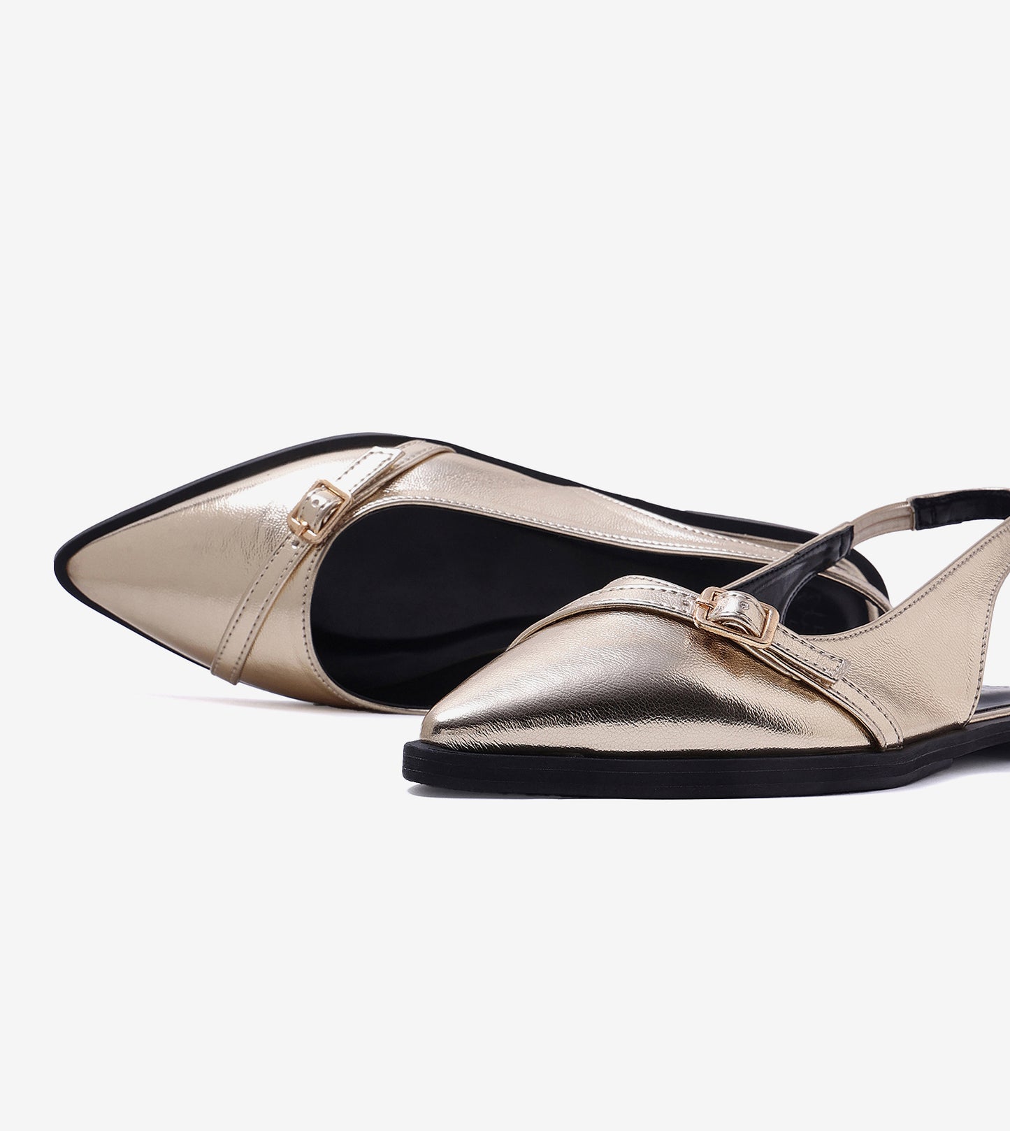 Pointed-Toe Buckle Slingback - Gold