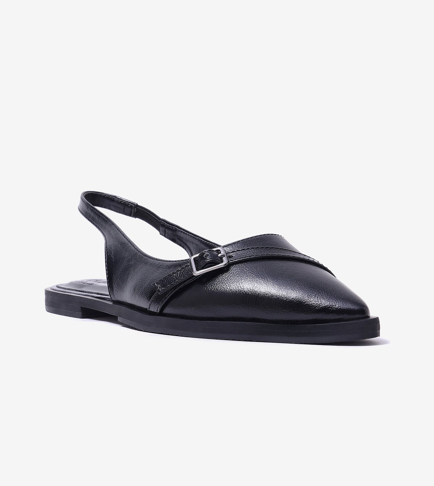 Pointed-Toe Buckle Slingback - Black