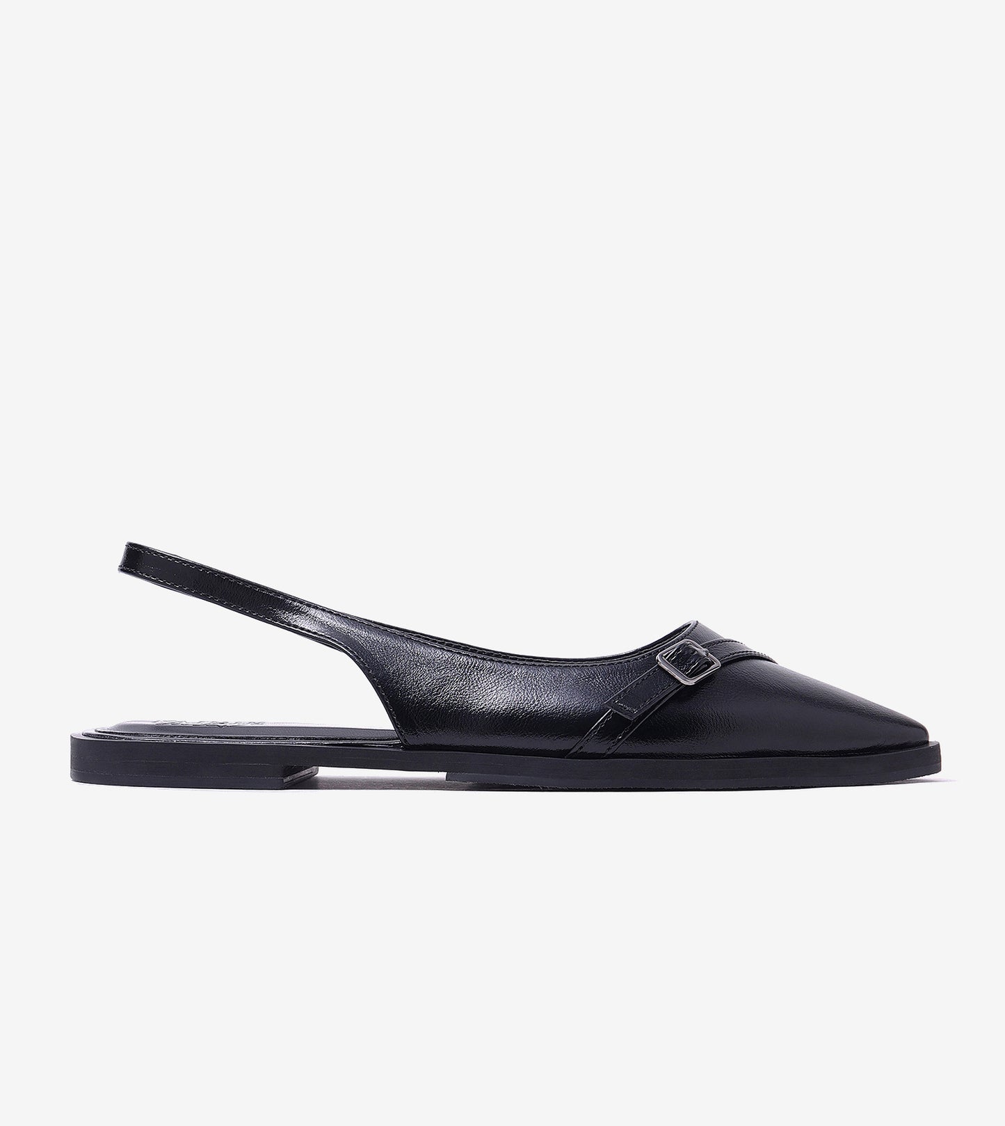 Pointed-Toe Buckle Slingback - Black