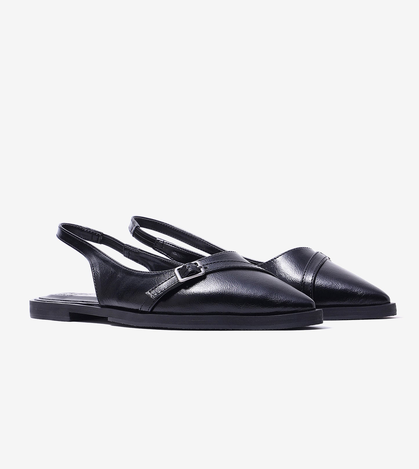 Pointed-Toe Buckle Slingback - Black