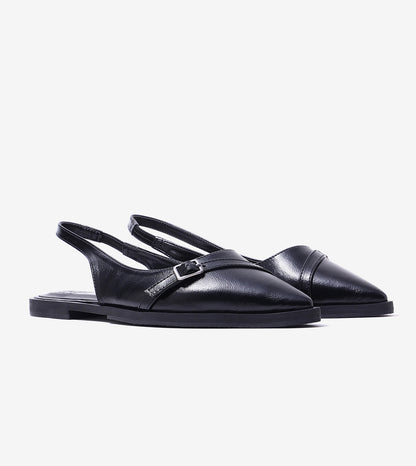 Pointed-Toe Buckle Slingback - Black