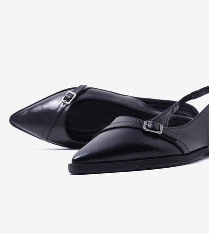 Pointed-Toe Buckle Slingback - Black