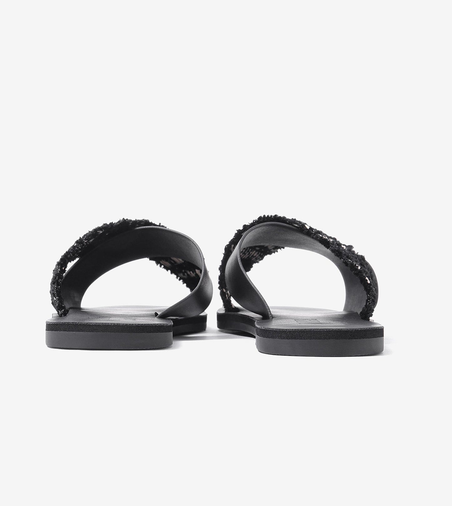 Textured Cross-Strap Flats Slides - Black