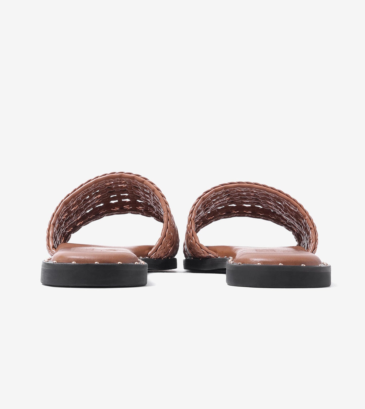 Woven Buckle Detail Slide Flats -Tan