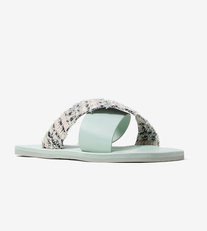 Textured Cross-Strap Flats Slides - Light Green