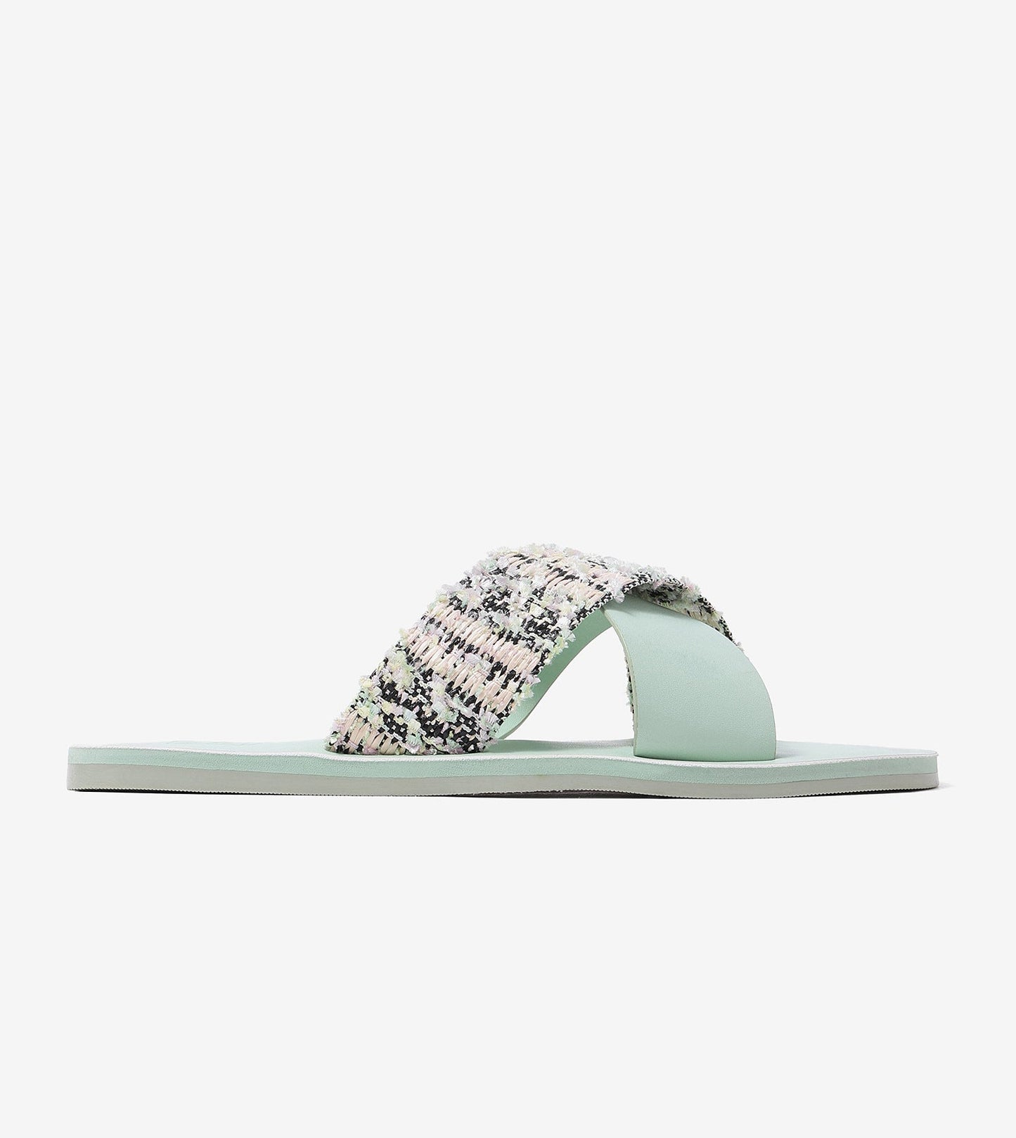 Textured Cross-Strap Flats Slides - Light Green