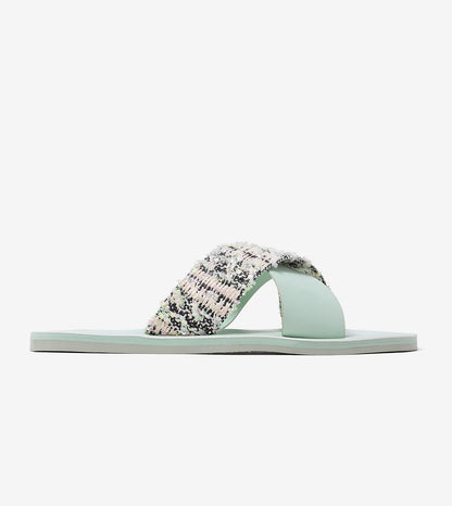 Textured Cross-Strap Flats Slides - Light Green