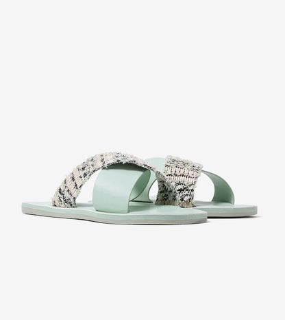 Textured Cross-Strap Flats Slides - Light Green