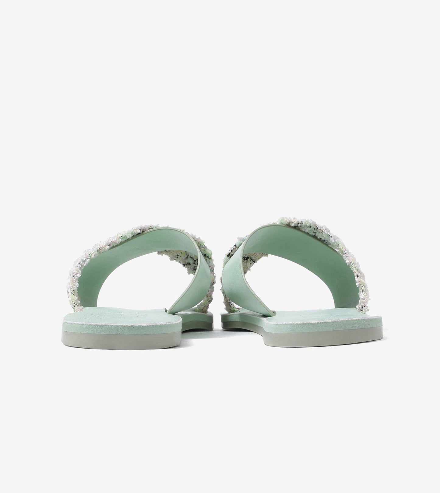 Textured Cross-Strap Flats Slides - Light Green