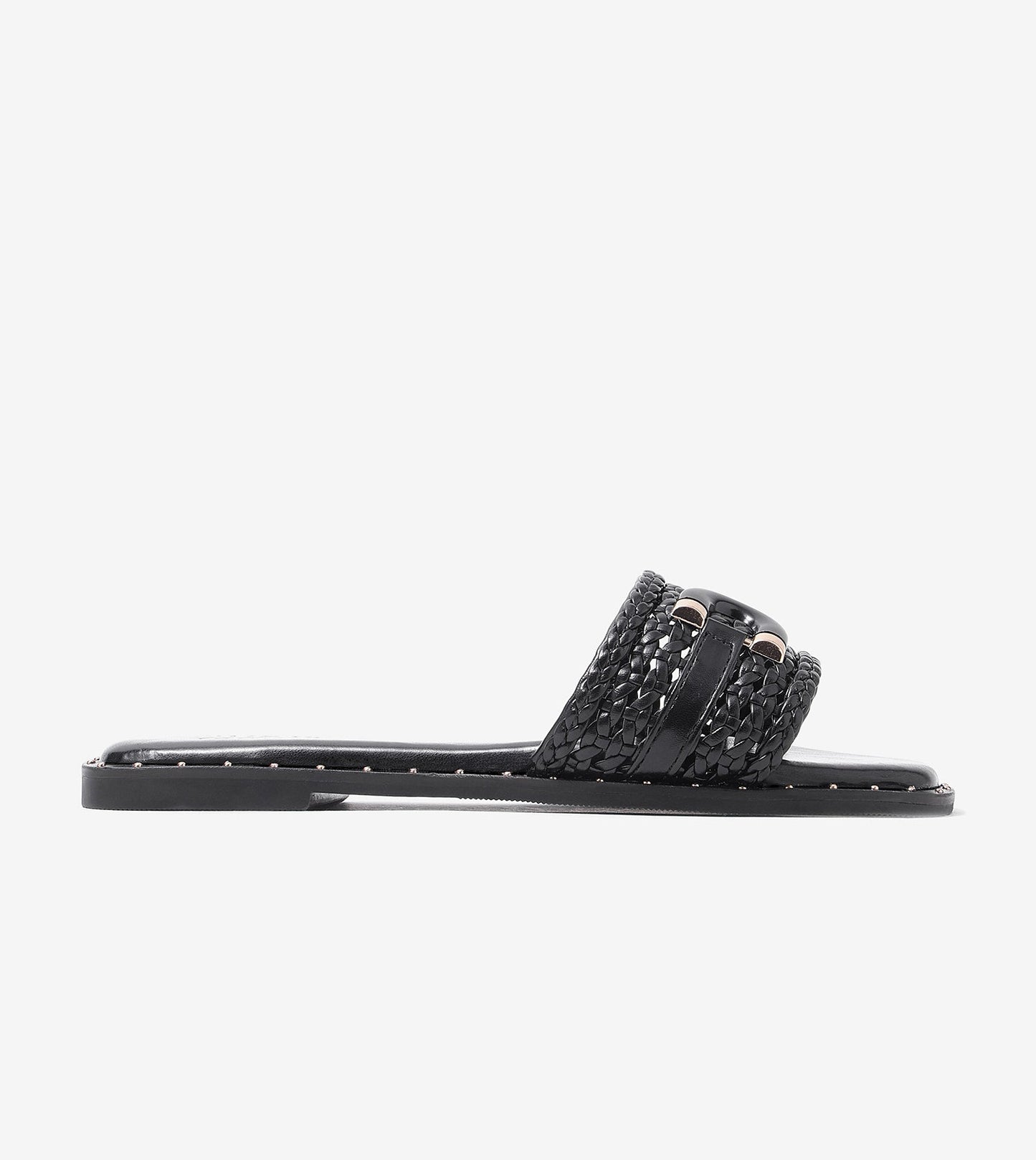 Woven Buckle Detail Slide Flats - Black