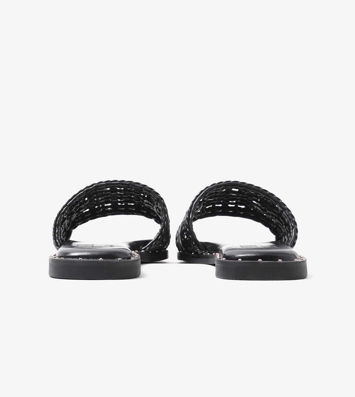 Woven Buckle Detail Slide Flats - Black