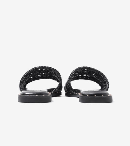 Woven Buckle Detail Slide Flats - Black