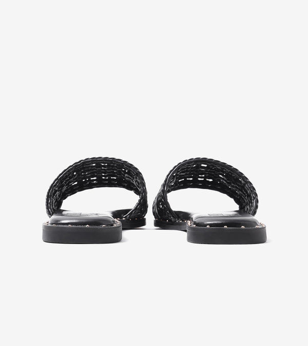 Woven Buckle Detail Slide Flats - Black