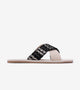 Textured Cross-Strap Flats Slides - Beige