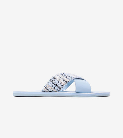 Textured Cross-Strap Flats Slides - Sky Blue