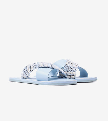 Textured Cross-Strap Flats Slides - Sky Blue