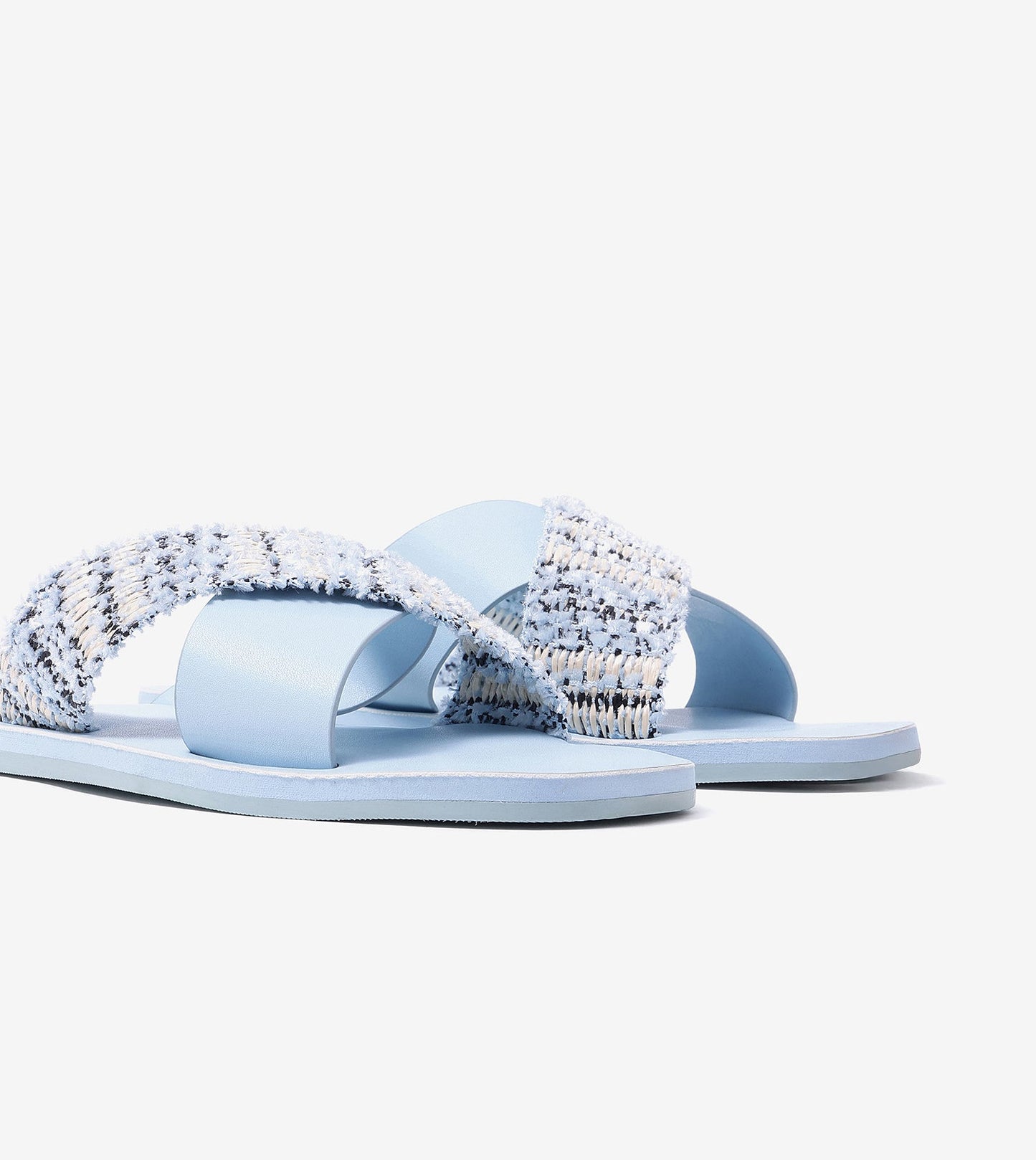 Textured Cross-Strap Flats Slides - Sky Blue