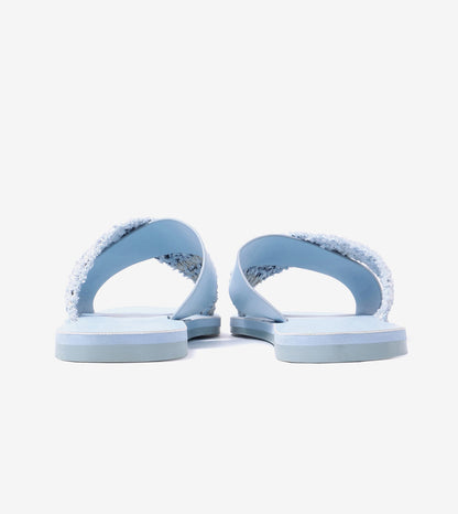 Textured Cross-Strap Flats Slides - Sky Blue