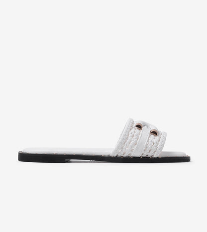 Woven Buckle Detail Slide Flats - White