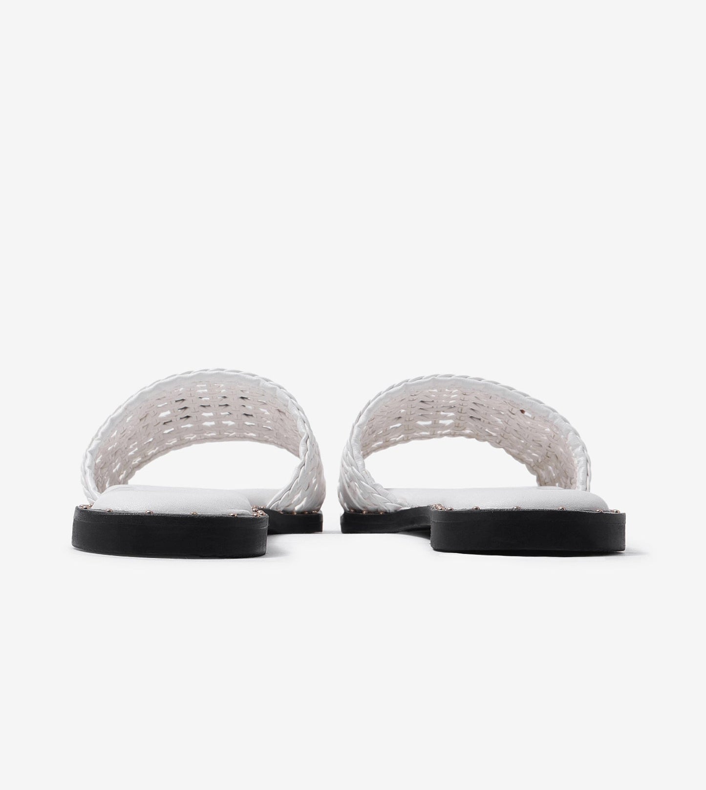 Woven Buckle Detail Slide Flats - White