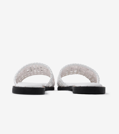 Woven Buckle Detail Slide Flats - White