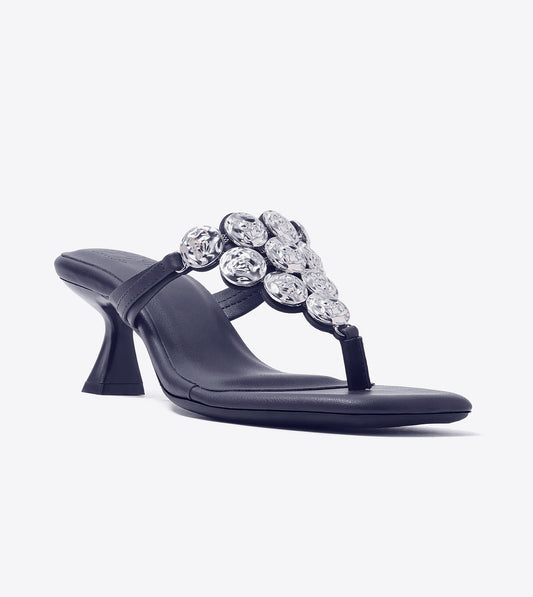 Embellished T-Strap Statement Heels - Indigo Blue