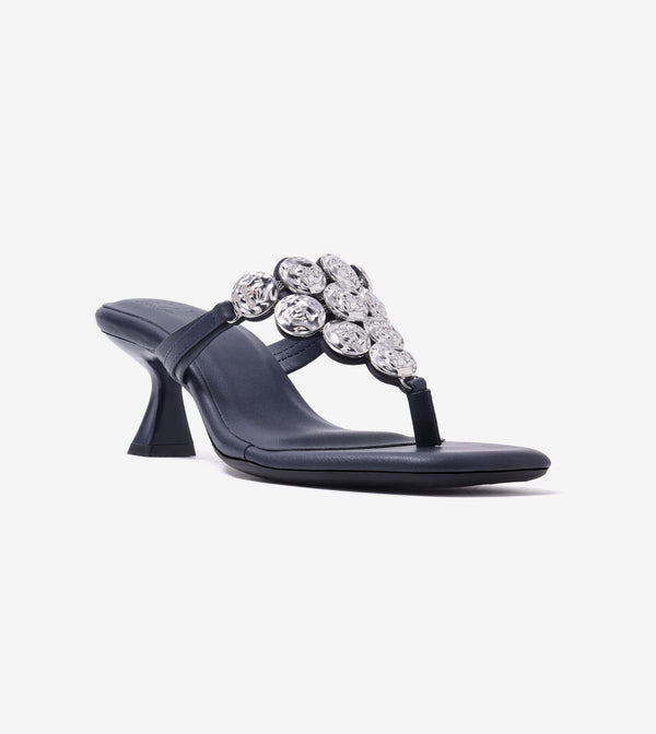 Embellished T-Strap Statement Heels - Indigo Blue