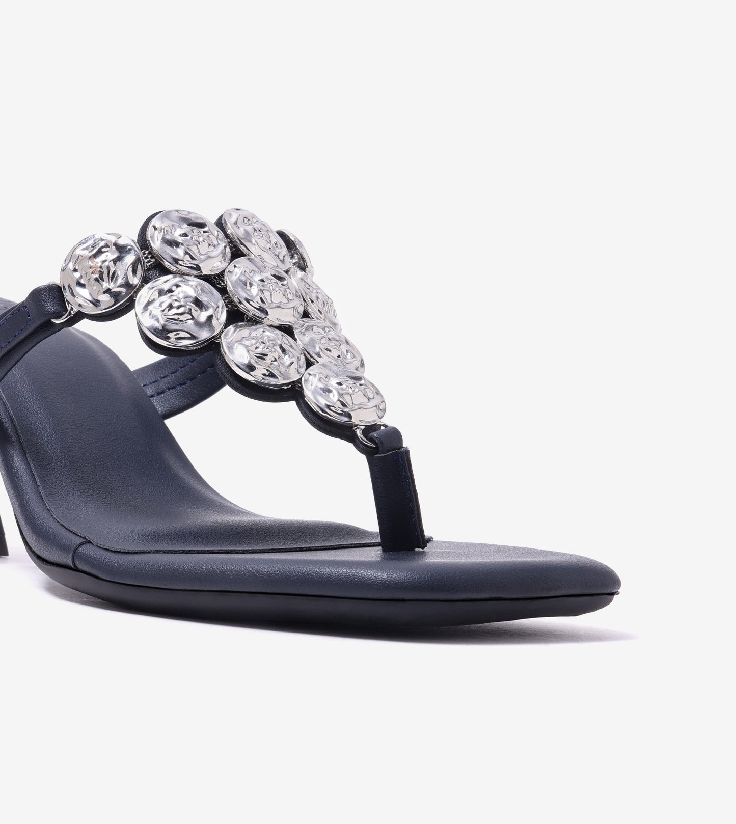 Embellished T-Strap Statement Heels - Indigo Blue