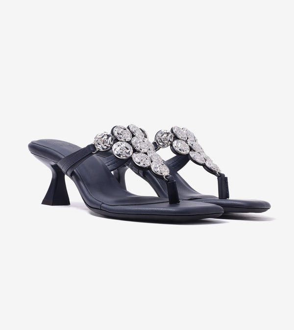 Embellished T-Strap Statement Heels - Indigo Blue