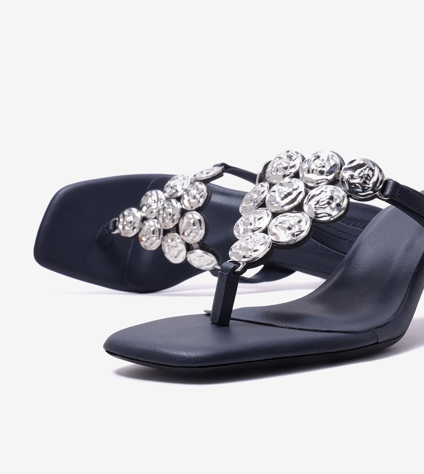 Embellished T-Strap Statement Heels - Indigo Blue