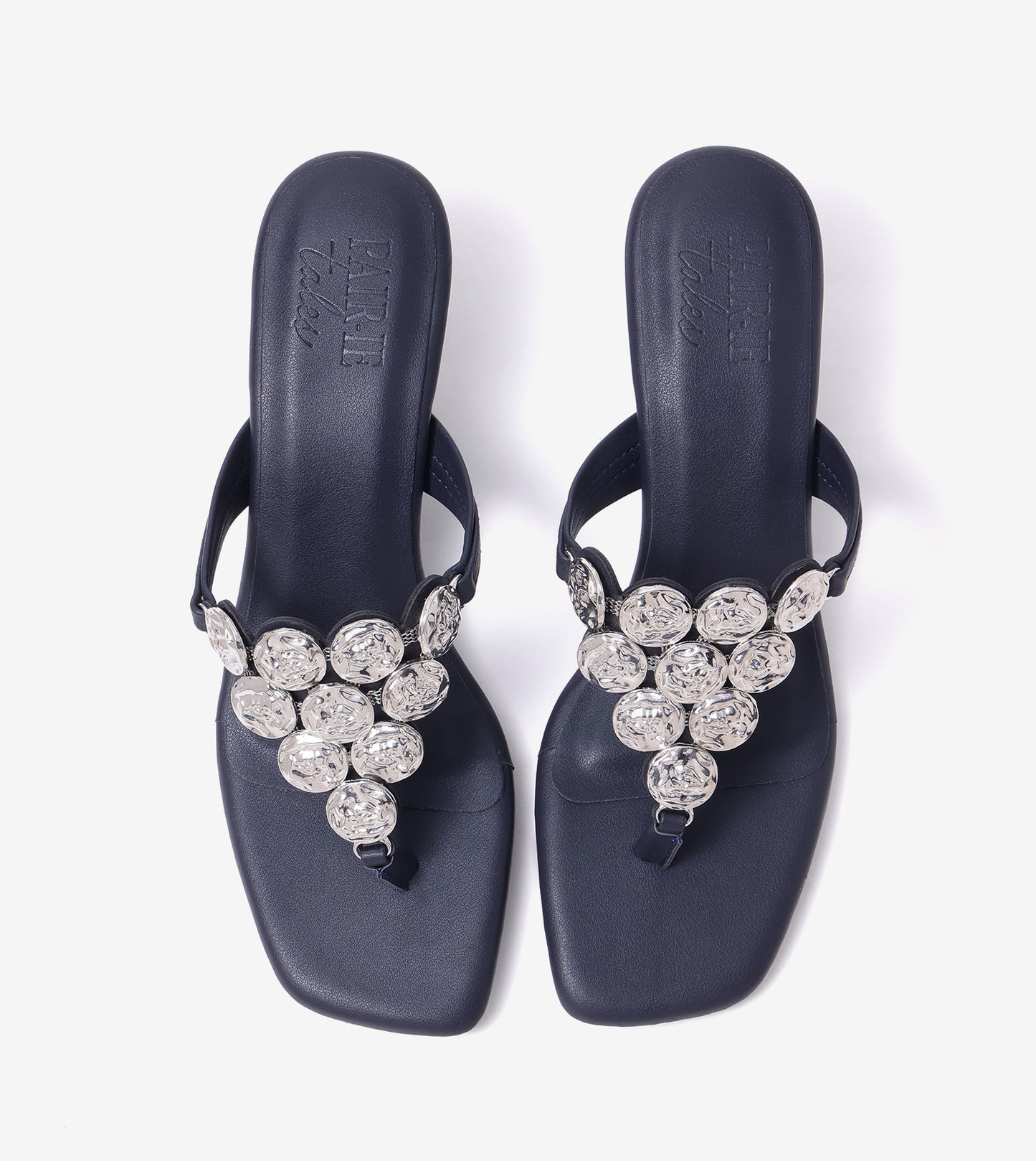 Embellished T-Strap Statement Heels - Indigo Blue