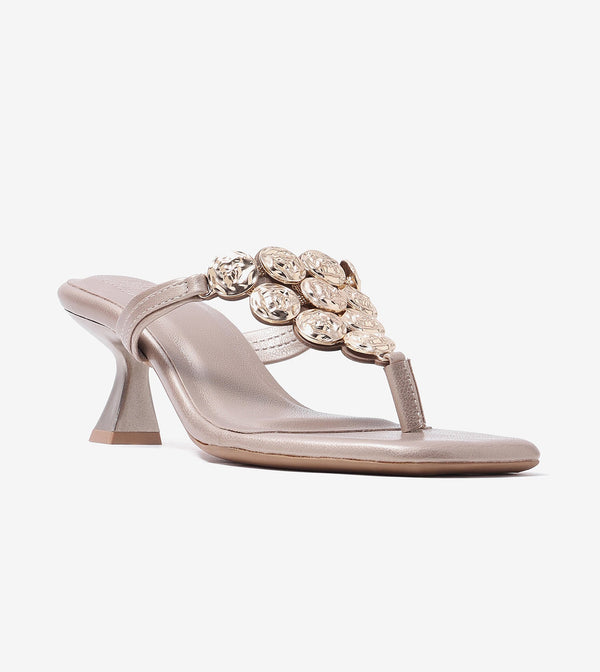 Embellished T-Strap Statement Heels - Gold