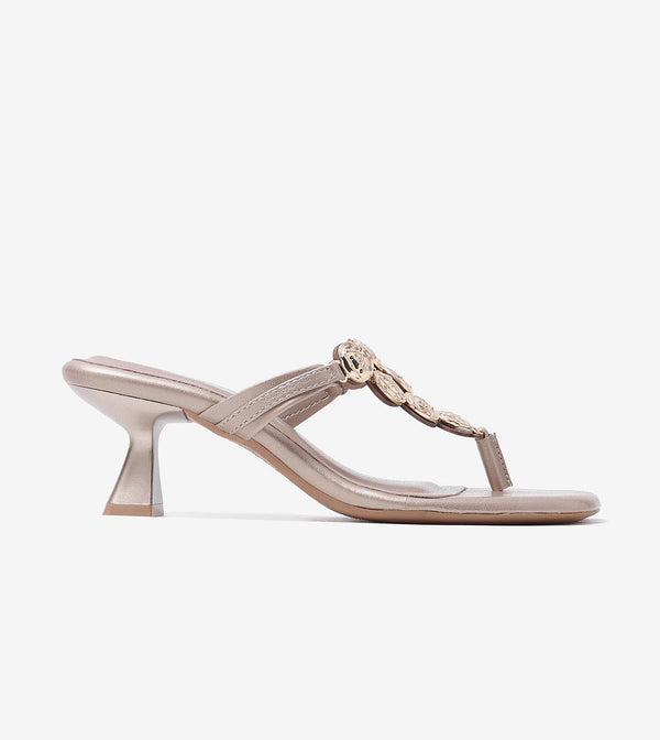 Embellished T-Strap Statement Heels - Gold