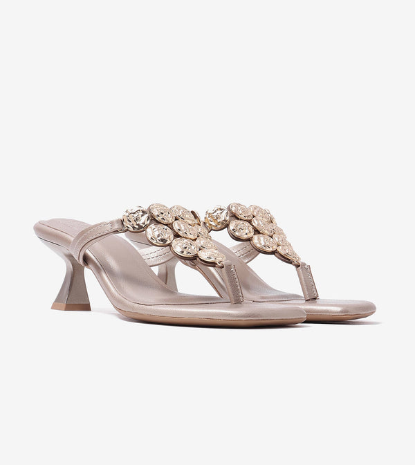 Embellished T-Strap Statement Heels - Gold