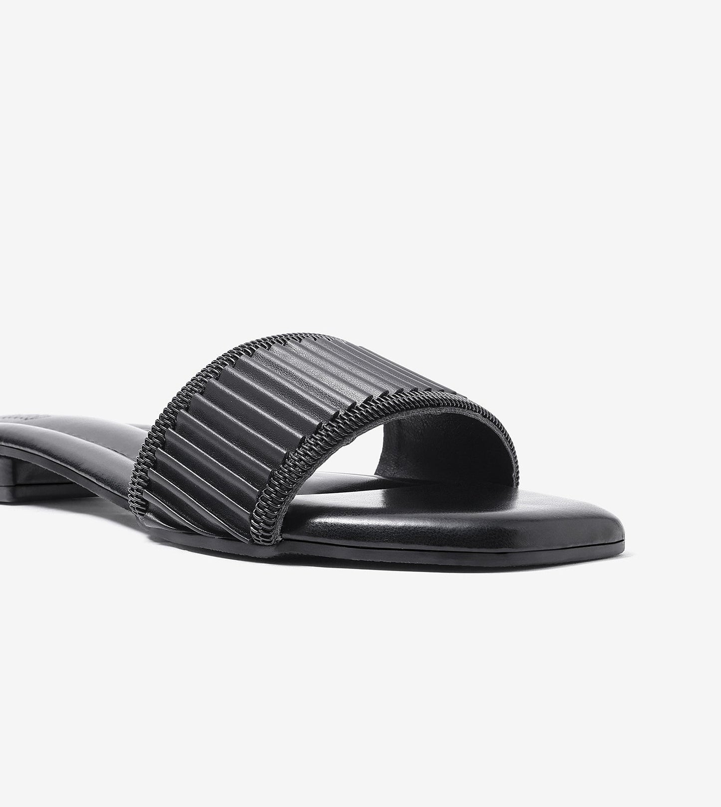 Elegant Pleated Edge Slide Flats - Black