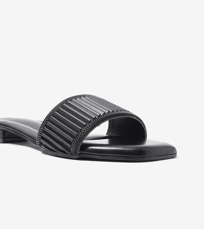 Elegant Pleated Edge Slide Flats - Black