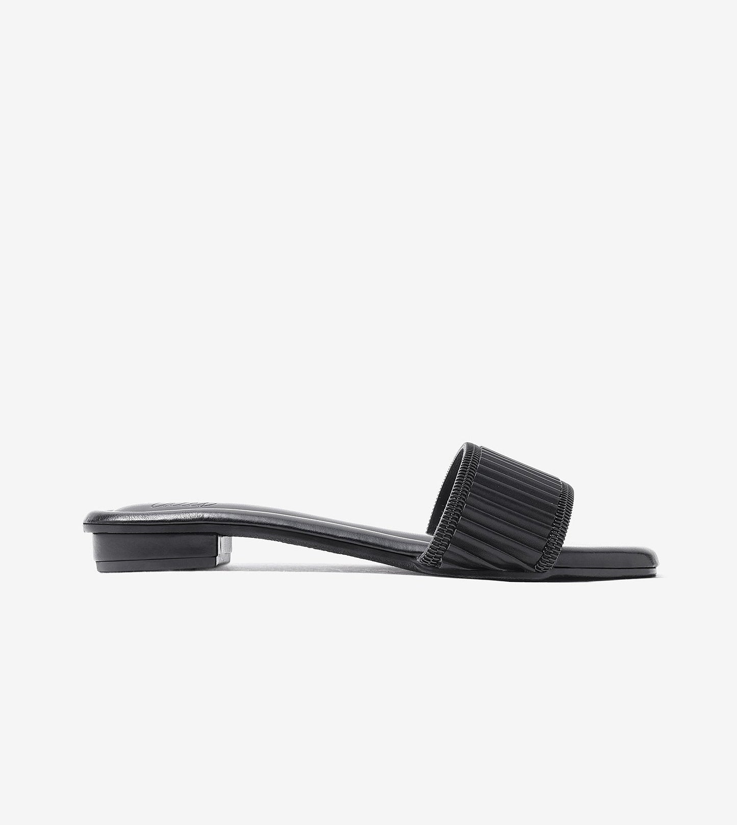 Elegant Pleated Edge Slide Flats - Black