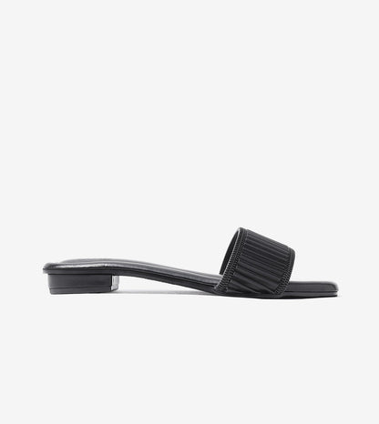 Elegant Pleated Edge Slide Flats - Black