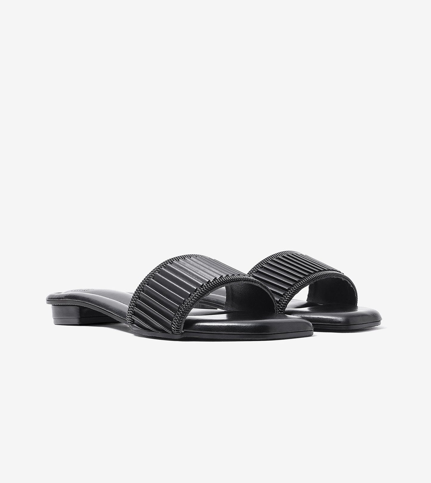 Elegant Pleated Edge Slide Flats - Black