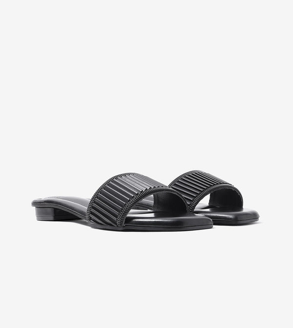 Elegant Pleated Edge Slide Flats - Black