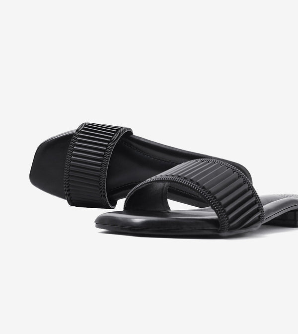 Elegant Pleated Edge Slide Flats - Black