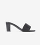Pleated Strap Block Heel Slides - Black