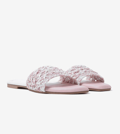 Textured Strap Slides Flat Sandal - Pink