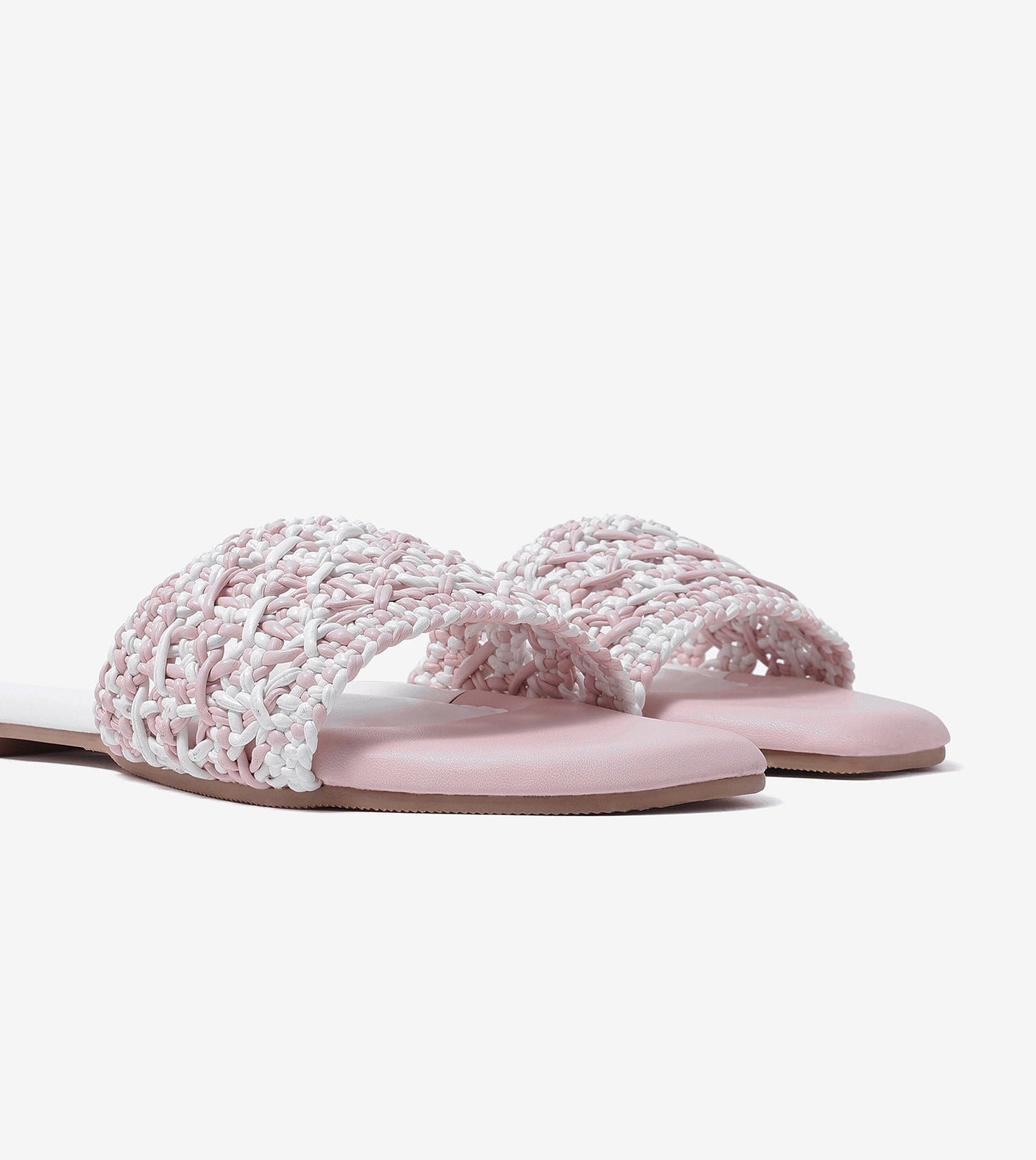 Textured Strap Slides Flat Sandal - Pink