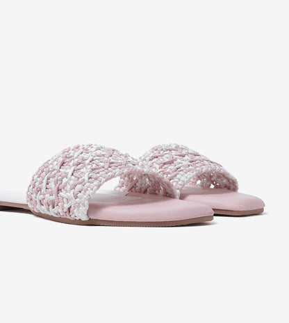 Textured Strap Slides Flat Sandal - Pink