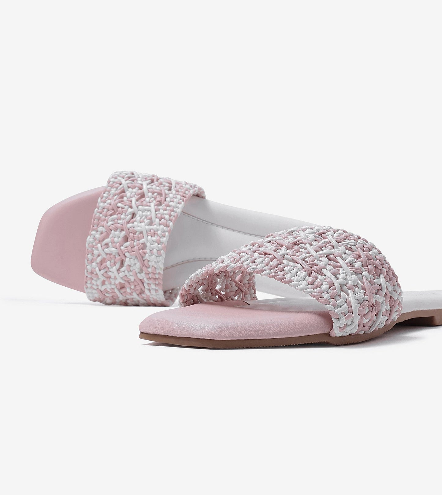 Textured Strap Slides Flat Sandal - Pink