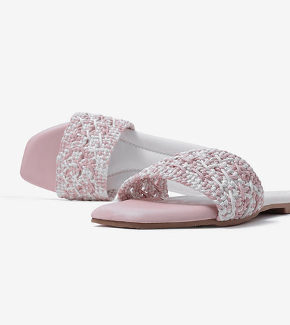 Textured Strap Slides Flat Sandal - Pink