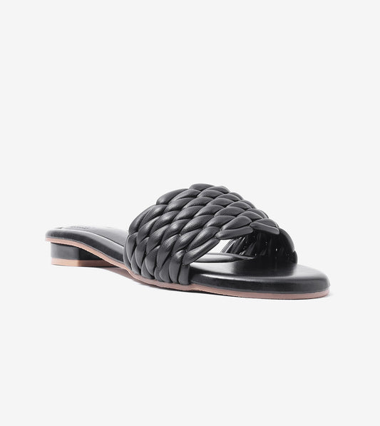Braided Strap Comfort Slides - Black