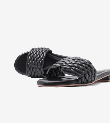 Braided Strap Comfort Slides - Black