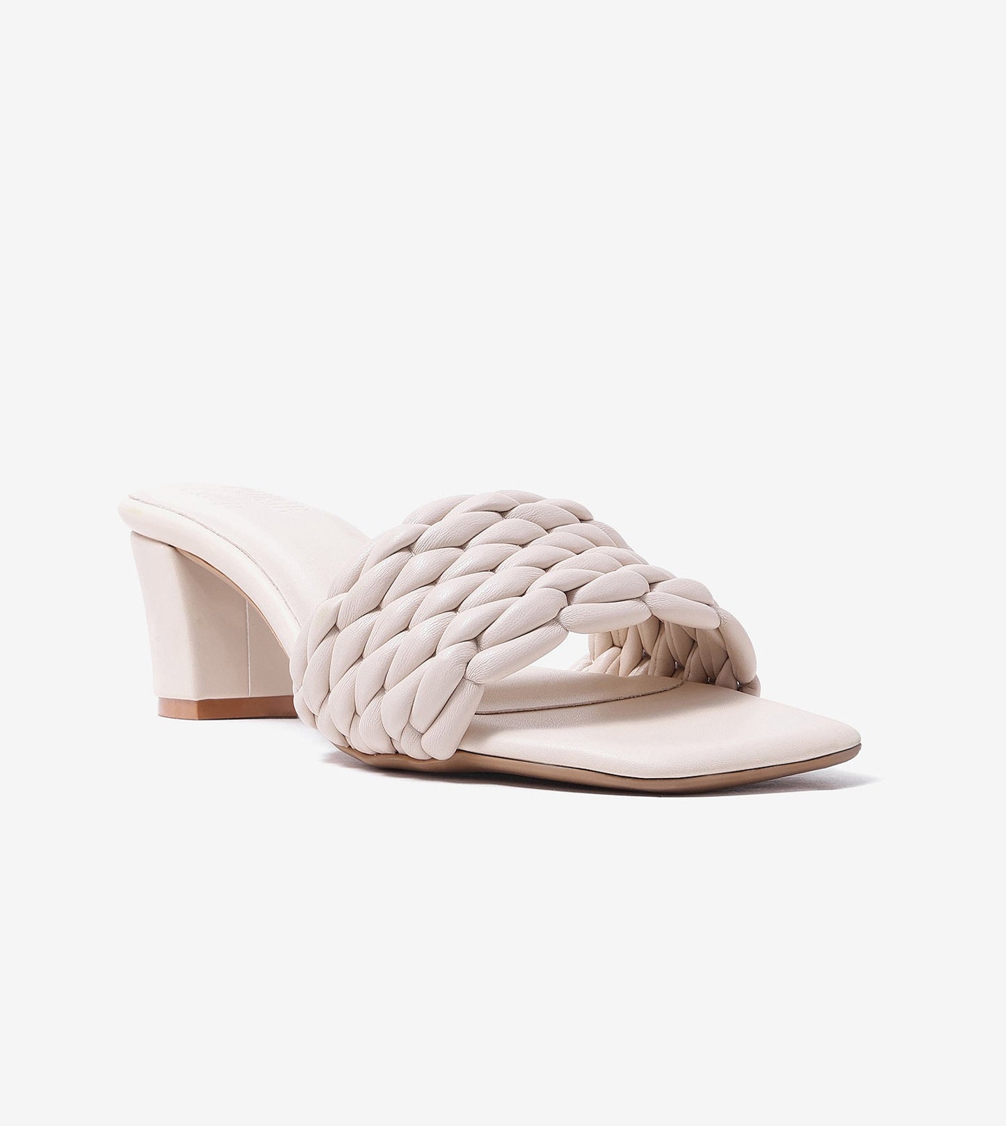 Braided Statement Block-Heel Mules - Beige